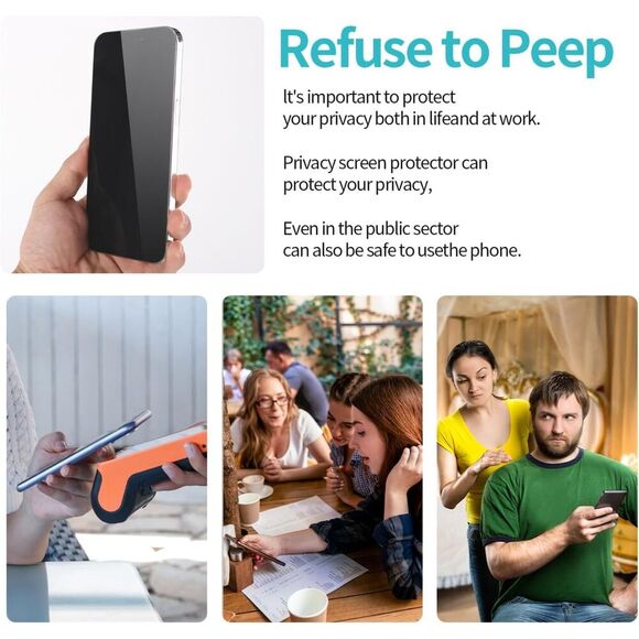 Pehael [2+2 Pack] iPhone 15 Privacy Screen Protector with Camera Lens Protector - Picture 9 of 9